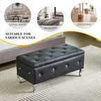 Banc de rangement en similicuir noir / gris / argent / blanc avec boutons en cristal — 1 personne