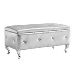 Banc de rangement en similicuir noir / gris / argent / blanc avec boutons en cristal — 1 personne