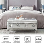 Banc de rangement en similicuir noir / gris / argent / blanc avec boutons en cristal — 1 personne