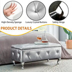 Banc de rangement en similicuir noir / gris / argent / blanc avec boutons en cristal — 1 personne