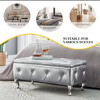 Banc de rangement en similicuir noir / gris / argent / blanc avec boutons en cristal — 1 personne