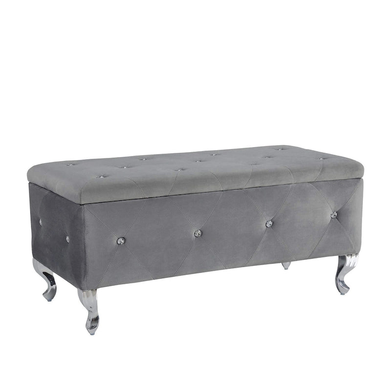 Banc de rangement en similicuir noir / gris / argent / blanc avec boutons en cristal — 1 personne