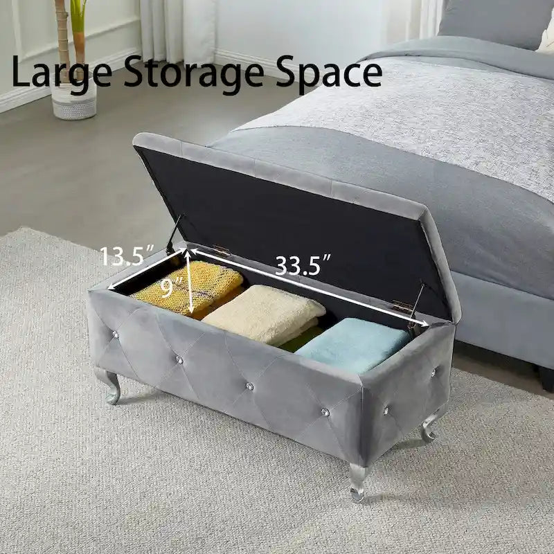 Banc de rangement en similicuir noir / gris / argent / blanc avec boutons en cristal — 1 personne