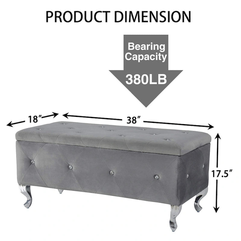 Banc de rangement en similicuir noir / gris / argent / blanc avec boutons en cristal — 1 personne