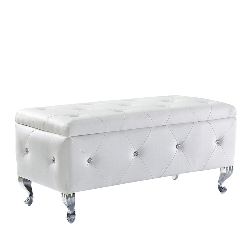 Banc de rangement en similicuir noir / gris / argent / blanc avec boutons en cristal — 1 personne