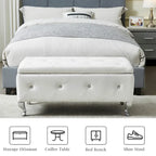 Banc de rangement en similicuir noir / gris / argent / blanc avec boutons en cristal — 1 personne