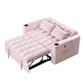 Canapé-lit convertible 2 places en velours rose / blanc crème / noir / gris avec porte-gobelets et port USB