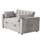 Canapé-lit convertible 2 places en velours rose / blanc crème / noir / gris avec porte-gobelets et port USB