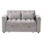 Canapé-lit convertible 2 places en velours rose / blanc crème / noir / gris avec porte-gobelets et port USB