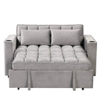 Canapé-lit convertible 2 places en velours rose / blanc crème / noir / gris avec porte-gobelets et port USB