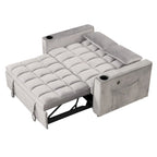 Canapé-lit convertible 2 places en velours rose / blanc crème / noir / gris avec porte-gobelets et port USB