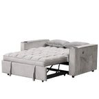 Canapé-lit convertible 2 places en velours rose / blanc crème / noir / gris avec porte-gobelets et port USB