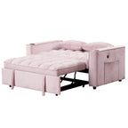 Canapé-lit convertible 2 places en velours rose / blanc crème / noir / gris avec porte-gobelets et port USB