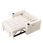 Canapé-lit convertible 2 places en velours rose / blanc crème / noir / gris avec porte-gobelets et port USB