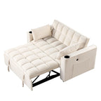 Canapé-lit convertible 2 places en velours rose / blanc crème / noir / gris avec porte-gobelets et port USB