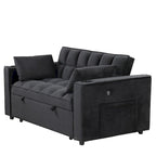Canapé-lit convertible 2 places en velours rose / blanc crème / noir / gris avec porte-gobelets et port USB