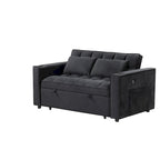 Canapé-lit convertible 2 places en velours rose / blanc crème / noir / gris avec porte-gobelets et port USB