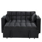 Canapé-lit convertible 2 places en velours rose / blanc crème / noir / gris avec porte-gobelets et port USB