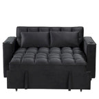 Canapé-lit convertible 2 places en velours rose / blanc crème / noir / gris avec porte-gobelets et port USB