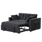 Canapé-lit convertible 2 places en velours rose / blanc crème / noir / gris avec porte-gobelets et port USB