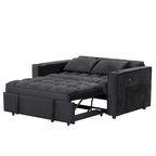 Canapé-lit convertible 2 places en velours rose / blanc crème / noir / gris avec porte-gobelets et port USB