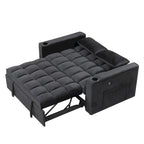 Canapé-lit convertible 2 places en velours rose / blanc crème / noir / gris avec porte-gobelets et port USB