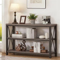 Console industrielle, chêne gris foncé / marron rustique, 3 étagères ouvertes