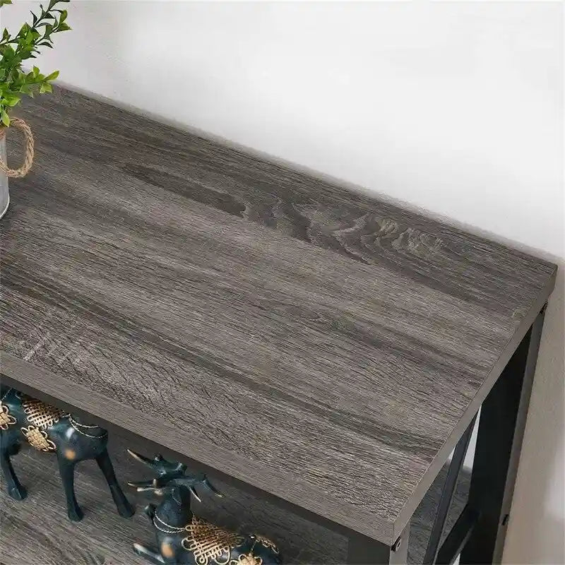 Console industrielle, chêne gris foncé / marron rustique, 3 étagères ouvertes