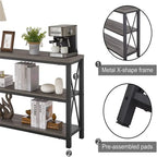 Console industrielle, chêne gris foncé / marron rustique, 3 étagères ouvertes