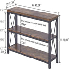 Console industrielle, chêne gris foncé / marron rustique, 3 étagères ouvertes
