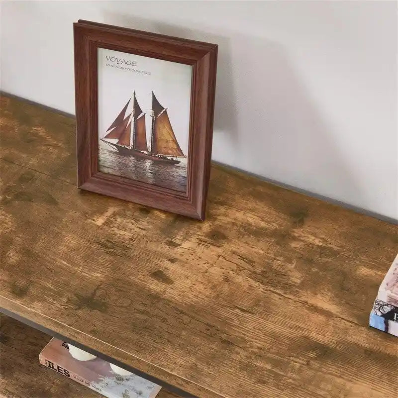 Console industrielle, chêne gris foncé / marron rustique, 3 étagères ouvertes