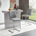 Tabouret de bar en cuir gris clair avec structure chromée – Lot de 2