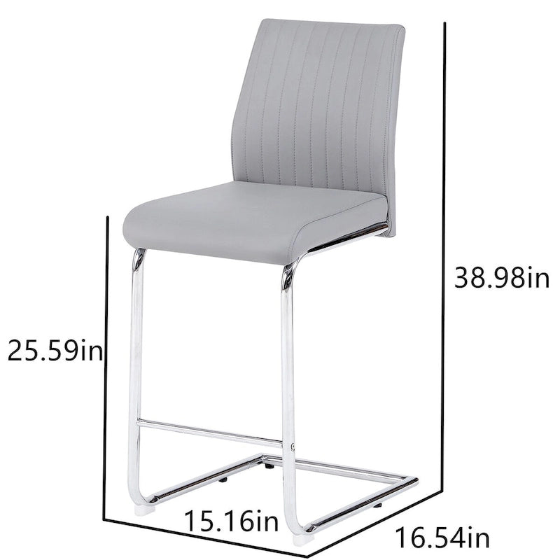 Tabouret de bar en cuir gris clair avec structure chromée – Lot de 2