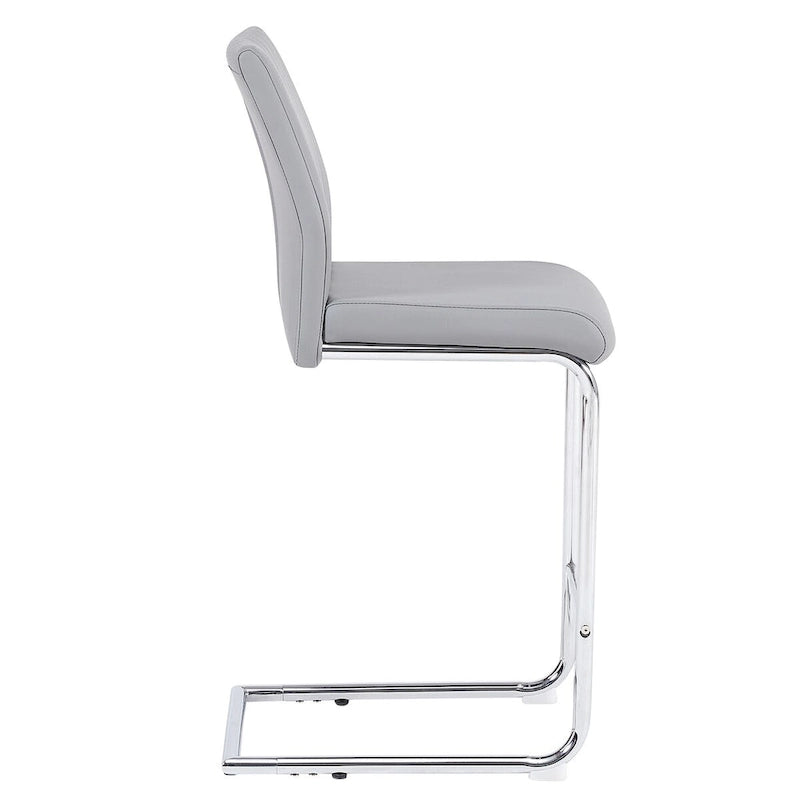 Tabouret de bar en cuir gris clair avec structure chromée – Lot de 2