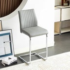 Tabouret de bar en cuir gris clair avec structure chromée – Lot de 2