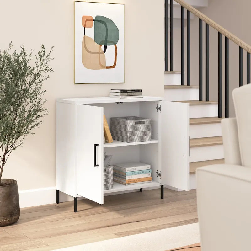 Meuble bas de rangement blanc avec portes, 1 personne