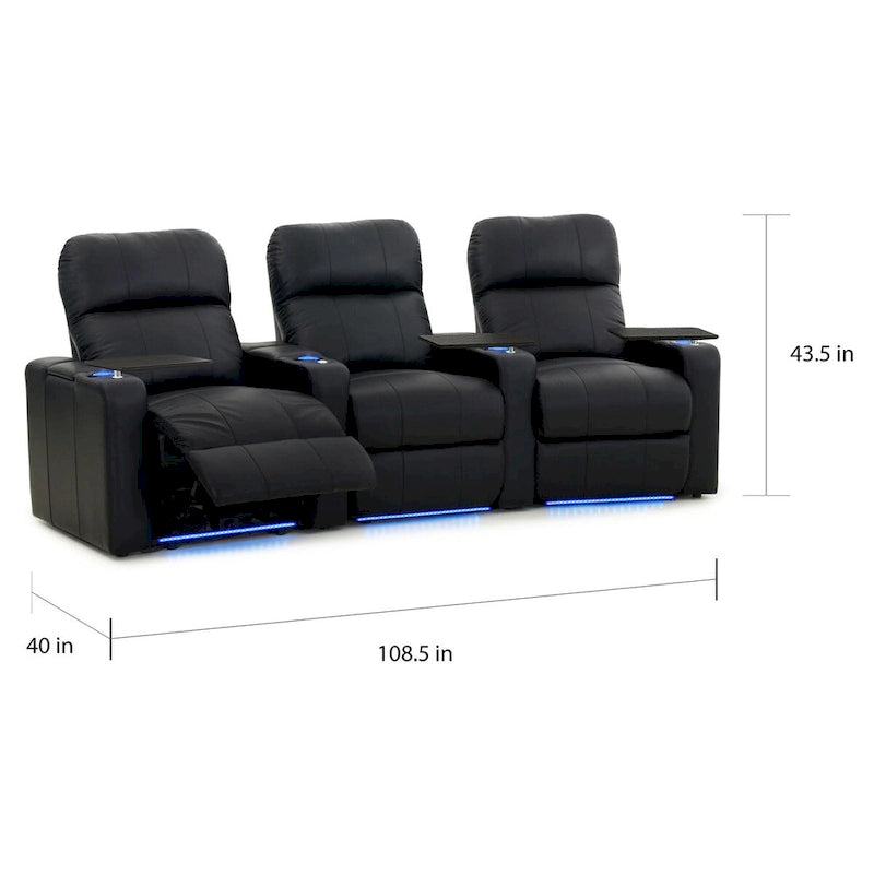 Sièges de cinéma maison en cuir reconstitué noir, rangée de 3
