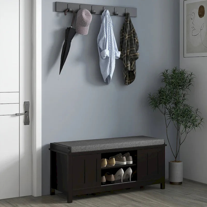 Banc d'entrée noir avec portes coulissantes et étagères réglables — 1 personne
