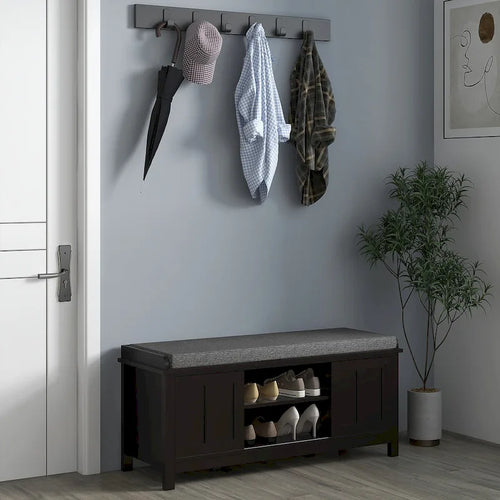 Banc d'entrée noir avec portes coulissantes et étagères réglables — 1 personne