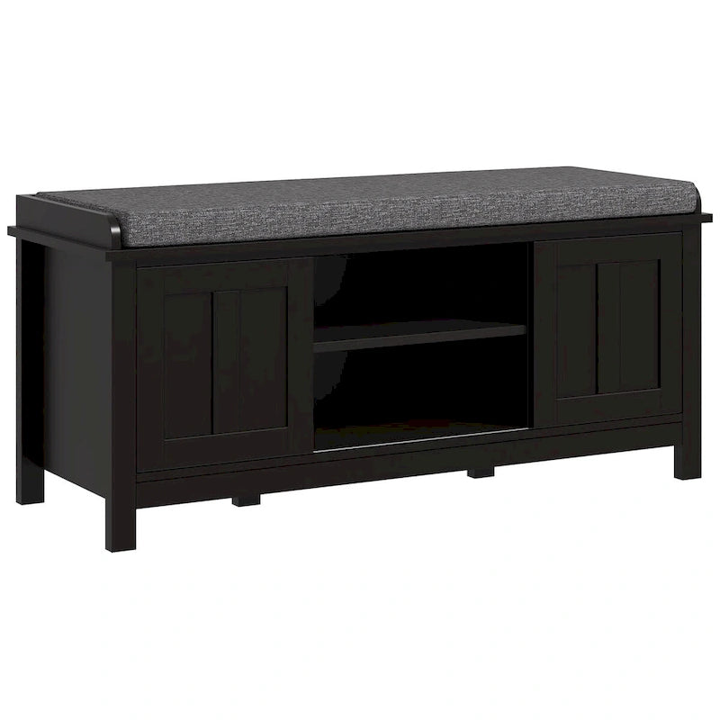 Banc d'entrée noir avec portes coulissantes et étagères réglables — 1 personne