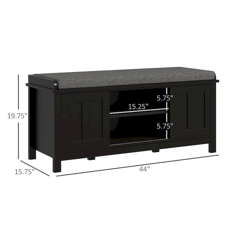 Banc d'entrée noir avec portes coulissantes et étagères réglables — 1 personne