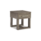 Table d'appoint à placage marron grisâtre/blanc – Simple