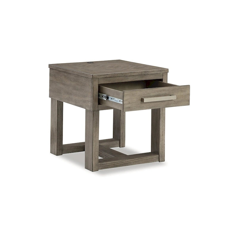 Table d'appoint à placage marron grisâtre/blanc – Simple