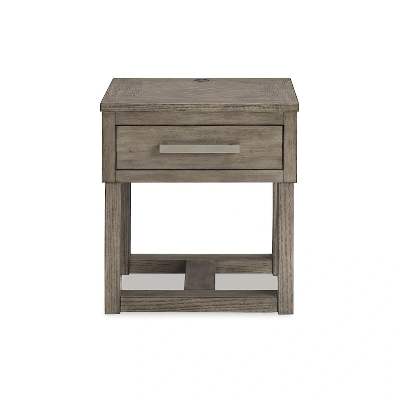 Table d'appoint à placage marron grisâtre/blanc – Simple