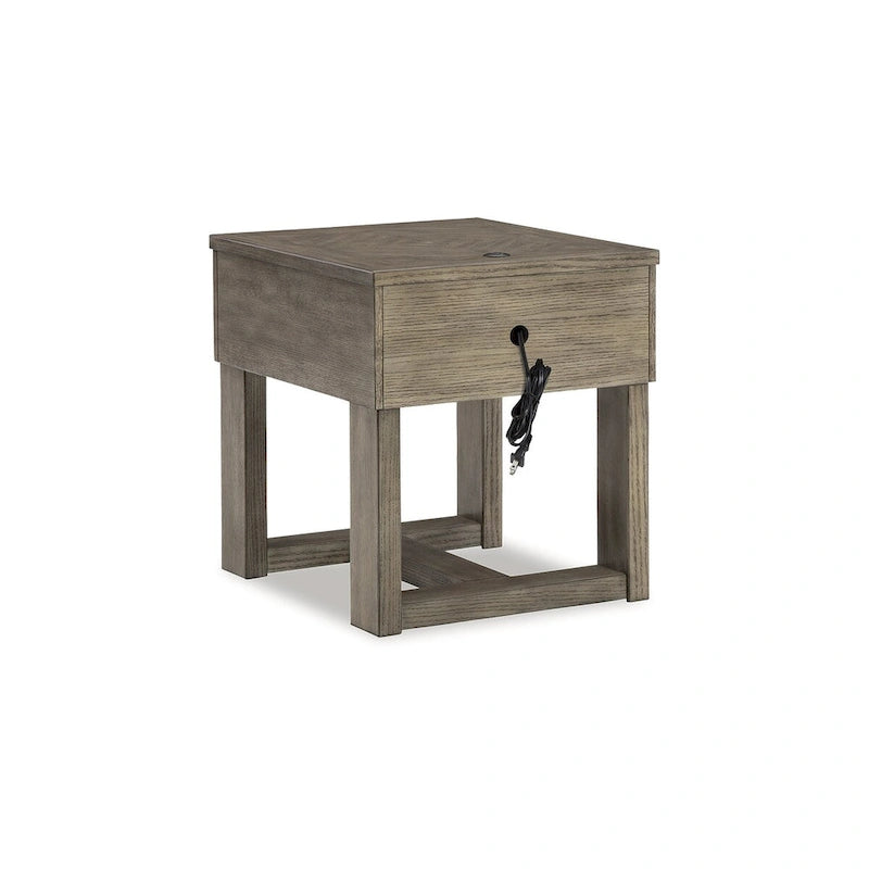 Table d'appoint à placage marron grisâtre/blanc – Simple