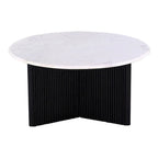 Table basse socle plateau marbre blanc, piètement bois noir, 1 pièce