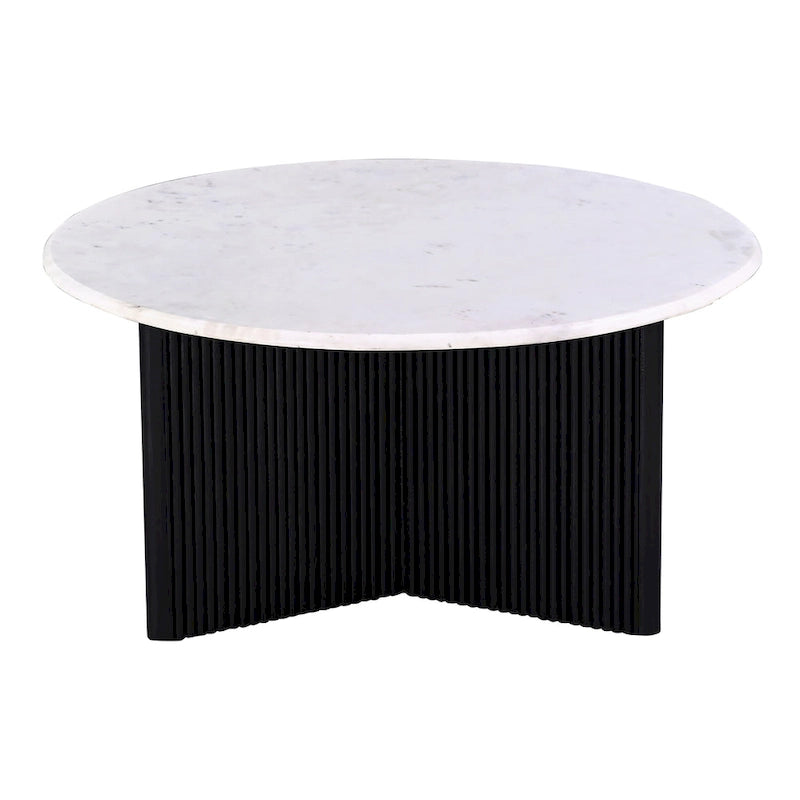 Table basse socle plateau marbre blanc, piètement bois noir, 1 pièce