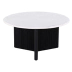 Table basse socle plateau marbre blanc, piètement bois noir, 1 pièce