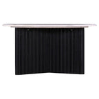 Table basse socle plateau marbre blanc, piètement bois noir, 1 pièce