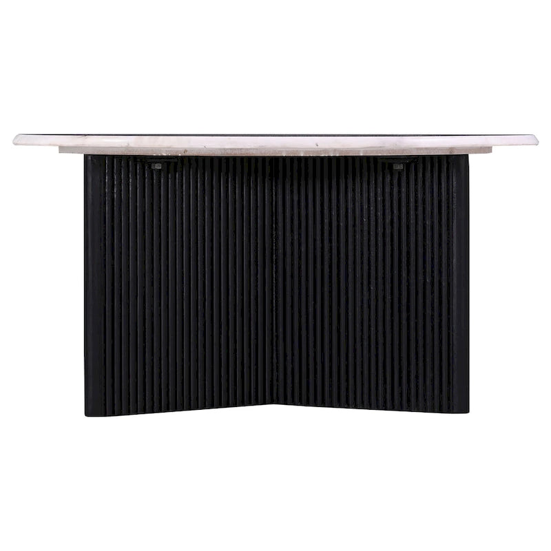 Table basse socle plateau marbre blanc, piètement bois noir, 1 pièce